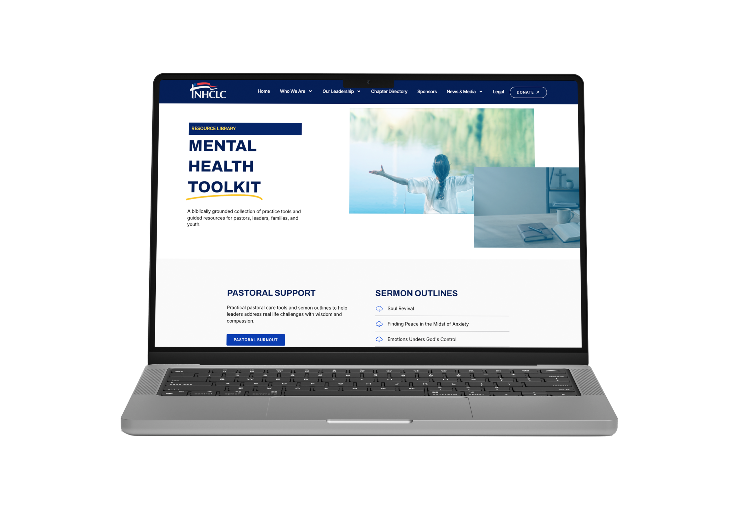 NHCLC webpage showing a Mental Health Toolkit resource with a large left title and two image panels on the right