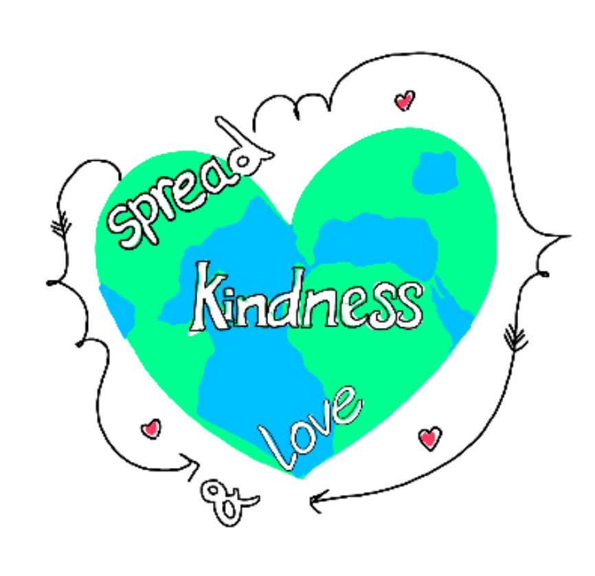Heart-shaped globe with the words 'Spread Kindness' and 'Love' around it (positive message)