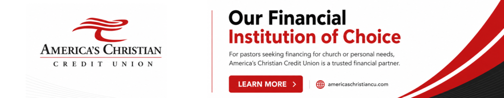 Ad banner for America's Christian Credit Union: 'Our Financial Institution of Choice' with red Learn More button and americaschristiancu.com.