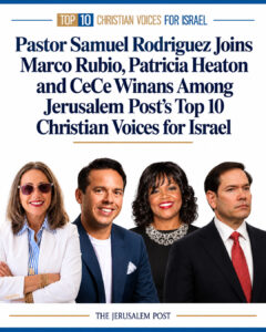 Cover image reading 'Top 10 Christian Voices for Israel' with four smiling adults in business attire; The Jerusalem Post at the bottom.